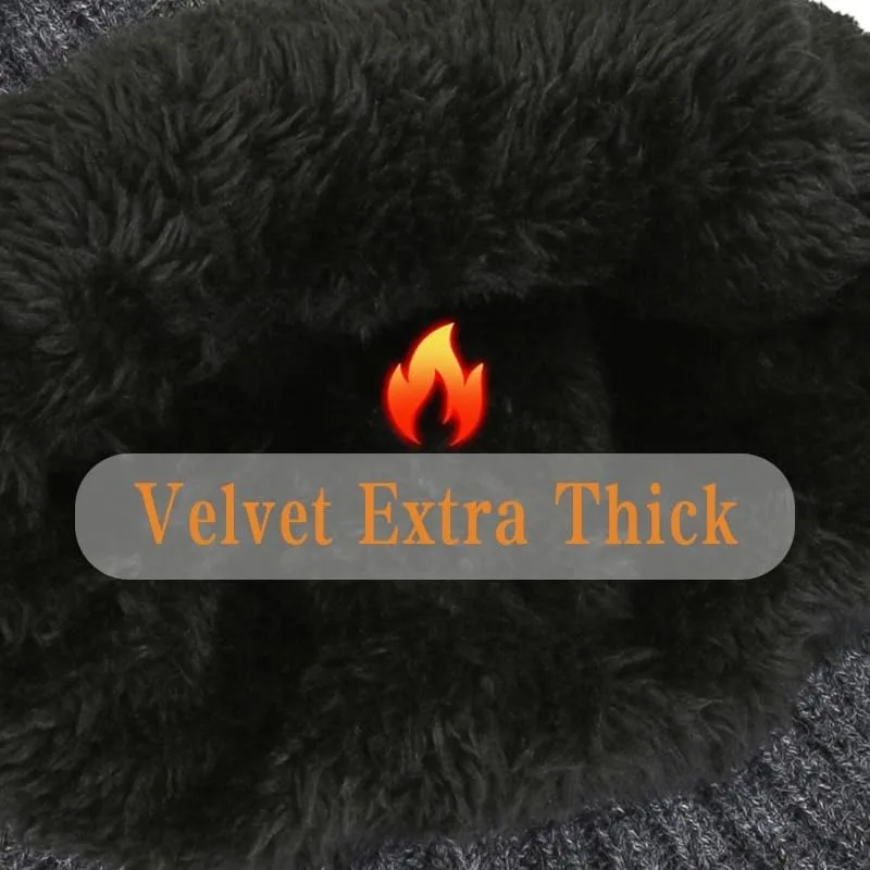 Men Knitted Hat Plush Warmth Peaked Cap