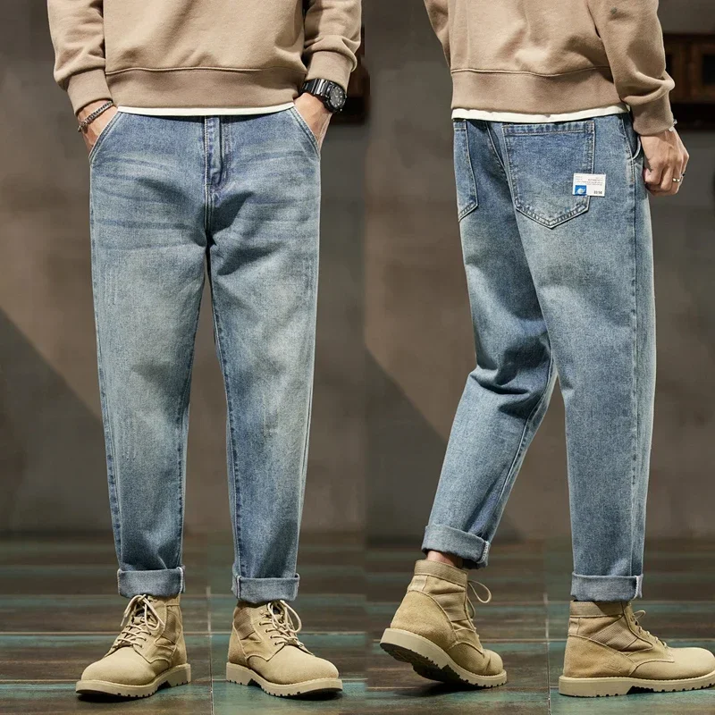 Baggy Jeans Men Harem Pants Loose Fit Wide Leg Vintage Clothes Casual Male Denim Trousers Streetwear Patched Pockets HipHop Kpop