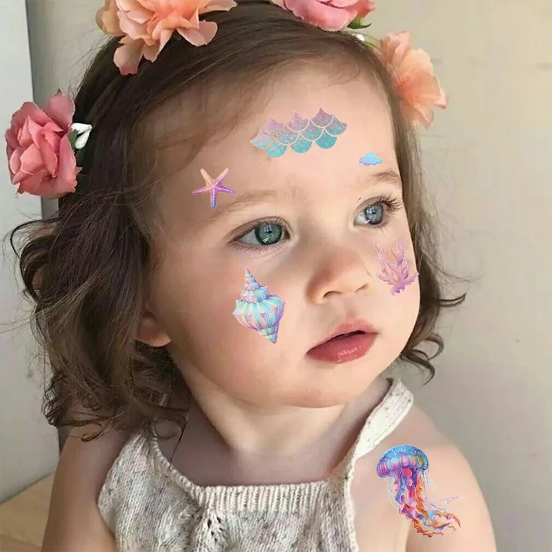 10pcs Cartoon Mermaid Tattoo Stickers Waterproof Temporary Tattoo Girls Mermaid Birthday Party Decor Supplies Kids Gift Favors