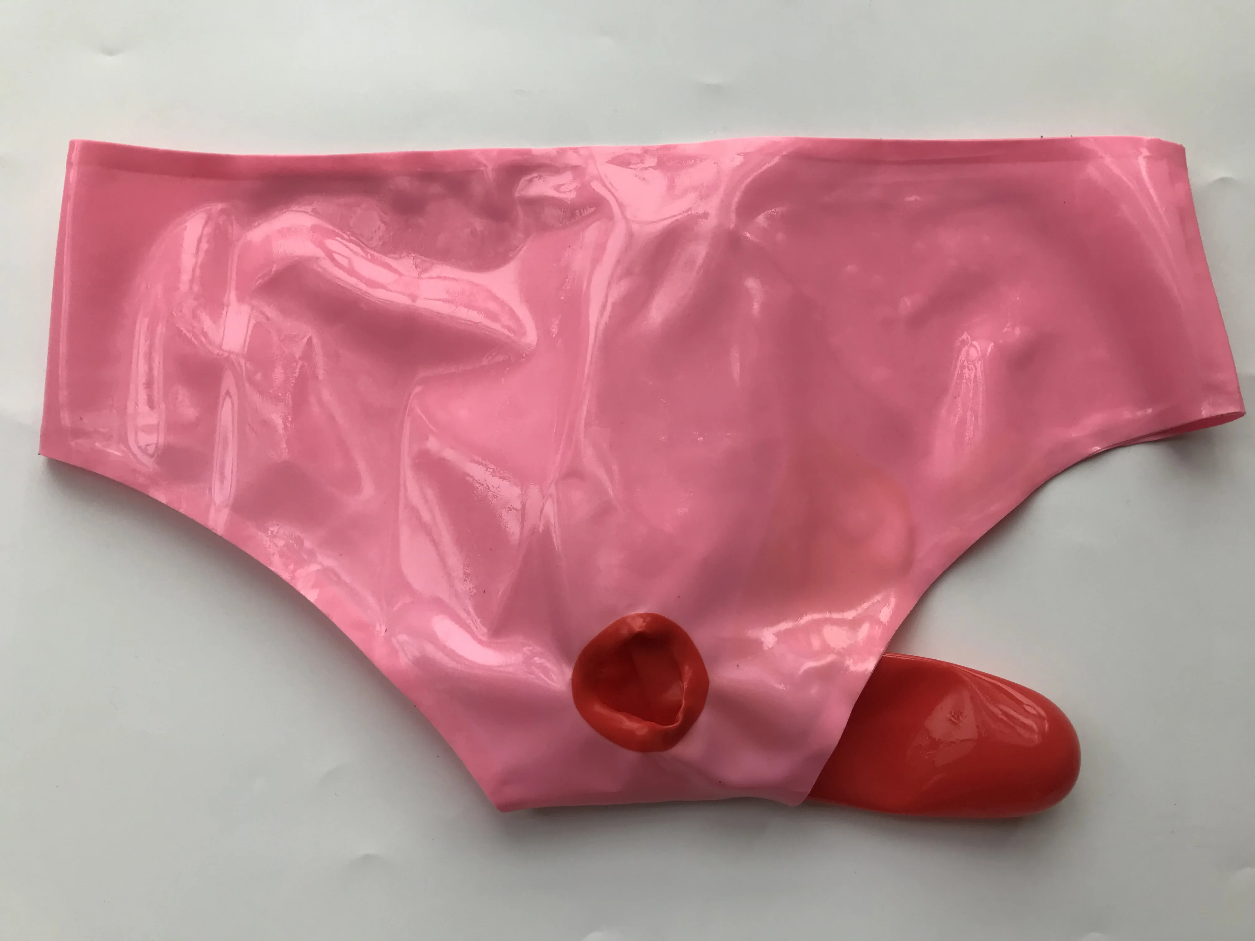 Sexy Mens Latex Briefs Fetish Rubber Underwear with Front Zipper and Anus Penis Condom