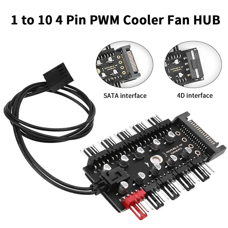 Cooler Fan Hub Pwm Splitter Fornecimento de Extensão Soquete Concentrador a 10 12v Pin pc