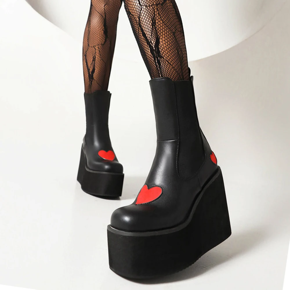 Gothic Shoes Heels Hearts Heart Boots Womens Ankle Heart Boots