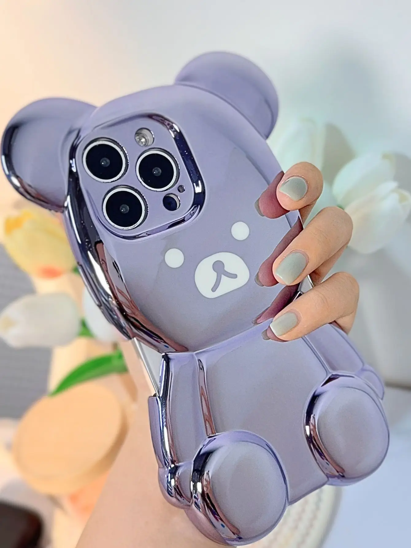 

for iPhone 15 Pro Max Case Luxury Bear Electroplated 13 Pro Silicone Cute 3D Plated Phone Cover for iPhone 11 15 Pro 12 14 Pro