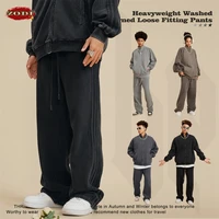 ZODF 2023 Autumn Winter Men Washed 450gsm Pants Unisex High Street Oversized Straight Trousers Streetwears HY0626 1