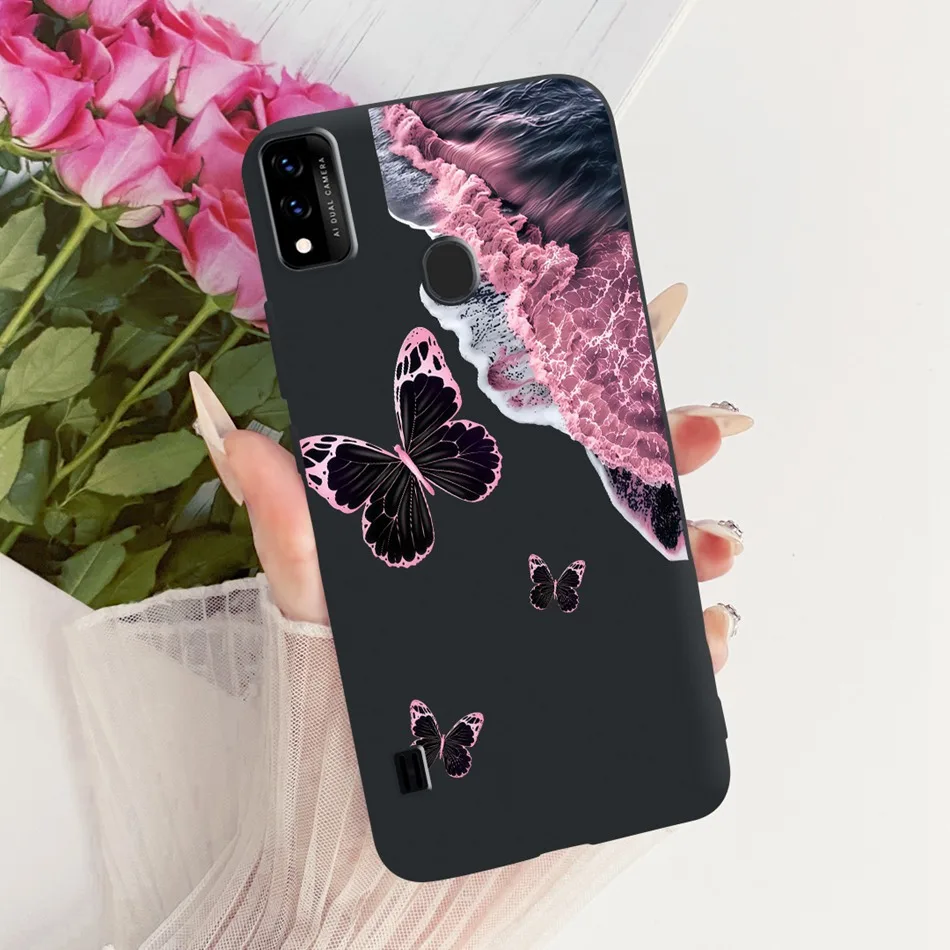Charming Floral Butterfly Cat Black Silicone Phone Case