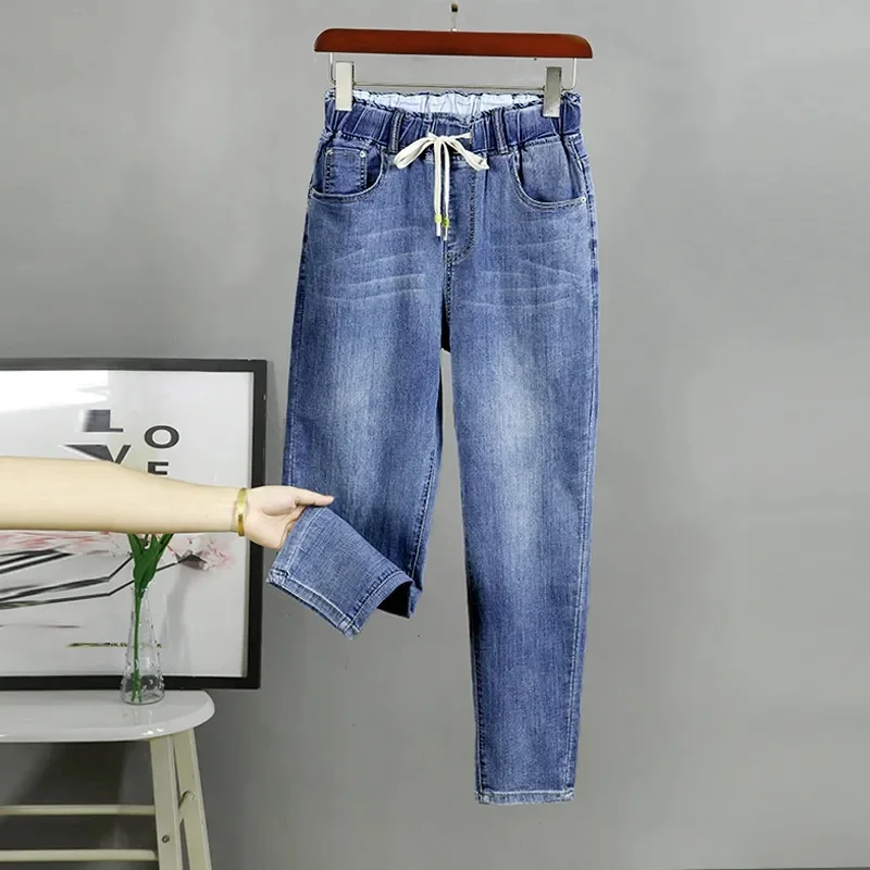 2025 Fashion Women's Jeans Spring Autumn Denim Harem Pants Loose Large-size Elastic-waist Vintage Casual Trousers Female Jeans 1