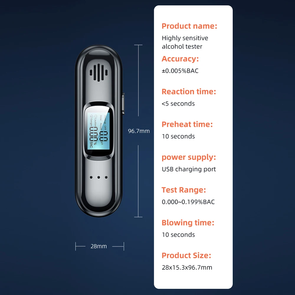 Non-Contact Alcohol Tester with LED Digital Display Alcoholmeter USB Rechargeable Accuracy Breathalyzer Diagnostic Tool