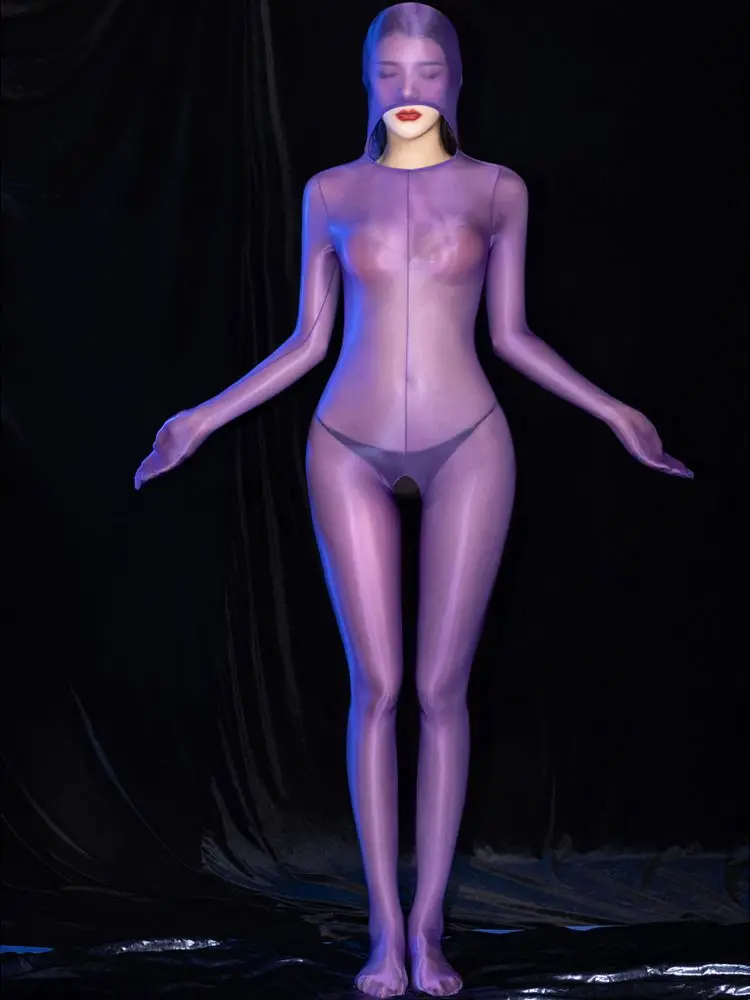 

Hooded Catsuit Zentai Pantyhose Bodystocking Open Crotch Bodysuit Tight Transparent Conjoined Hot Sexy Leotard Lingerie Clubwear