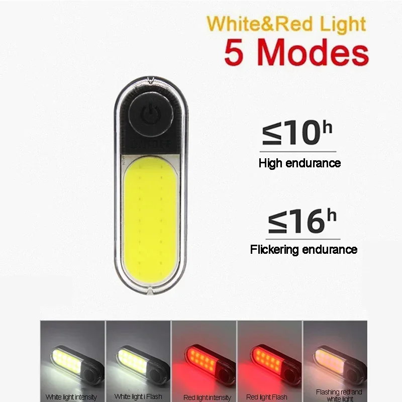 1 Pair Bicycle Front Rear Lights COB High Bright Bike Headlight Taillight USB Re