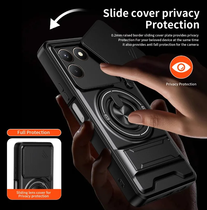 Magnetic Car Holder Shockproof Case with Slide Lens Cover