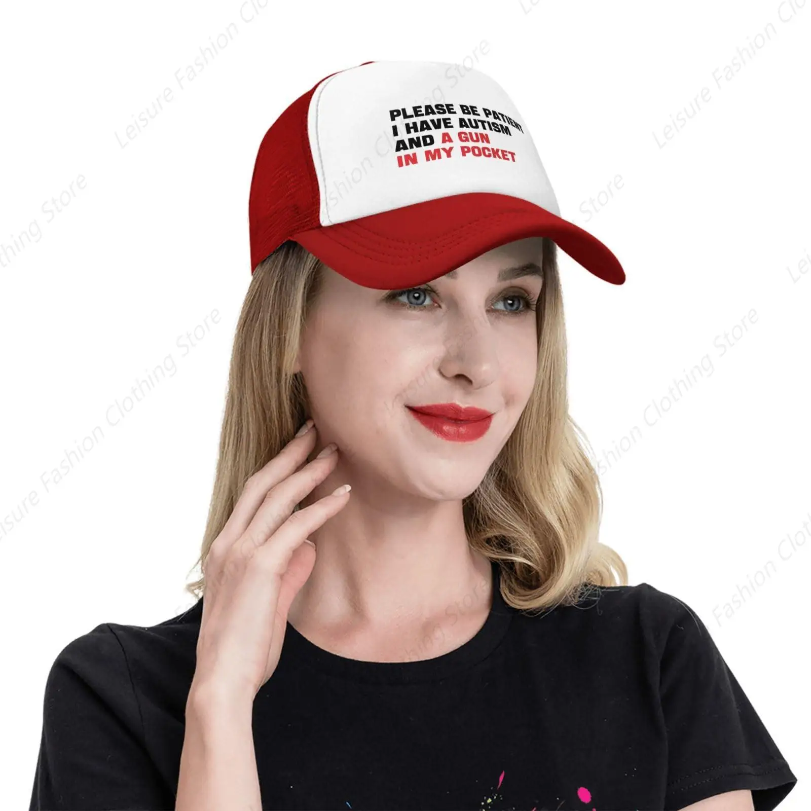 Funny Trucker Hat for Men Plain Trucker Caps Please Be Patient I Have Autism and A Gun in My Pocket Trendy Funny Cap 6