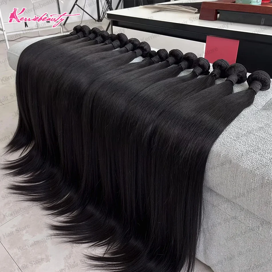 Extensions de cheveux humains 100% naturels bruts non traités Remy, lisses comme des baguettes, 12A 32 34 pouces, noir naturel, 3 ou 4 paquets