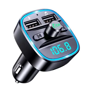 Bluetooth 5.0 Car FM Transmitter – Dual USB Fast Charger with Hands-Free Calling & Blue LED Light 1