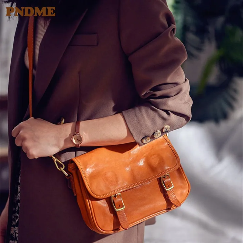 

PNDME fashion luxury handmade genuine leather women diagonal bag outdoor casual designer high quality real cowhide shoulder bag