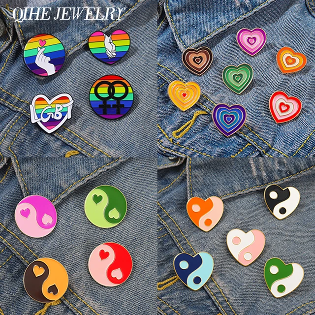 4~5 Pieces Lesbian Heart Enamel Pin Set: Colorful, Trendy Jewelry for Everyone