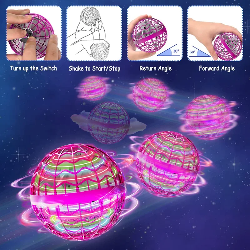 Original Patented Flying Ball Spinning Hand Controlled Drone 360 ° Rotation Mini with LED Lights Fun Christmas Gift for Children 3
