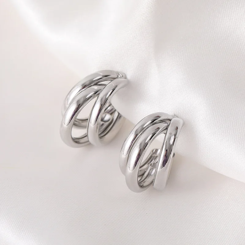 Ear Clip Earrings Clip Earrings Ear Clip Korean Style Vintage 3 Layer Geometric Mosquito Coil Clip on Earrings Fashion Lightweight Statement Cuff Earrings Ear Clip New
