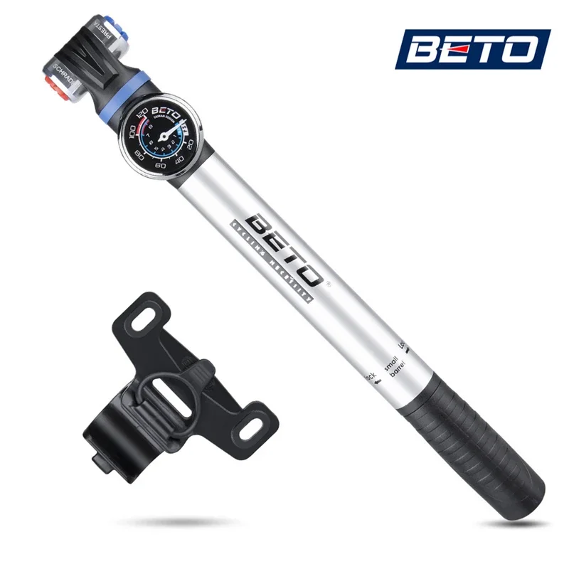 

BETO EZ-032AG Bike Portable Pump With Gauge 28.5cm Mini Inflator Presta/Schrader Valve 120psi EIEIO Bicycle Accessories