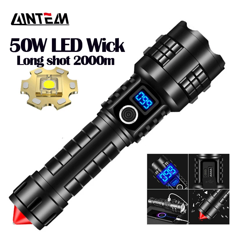 

199999LM White Laser Ultra Powerful Flashlight Type-C Charging Telescopic Zoom 2000m Rechargeable Torch Tactical Flashlight