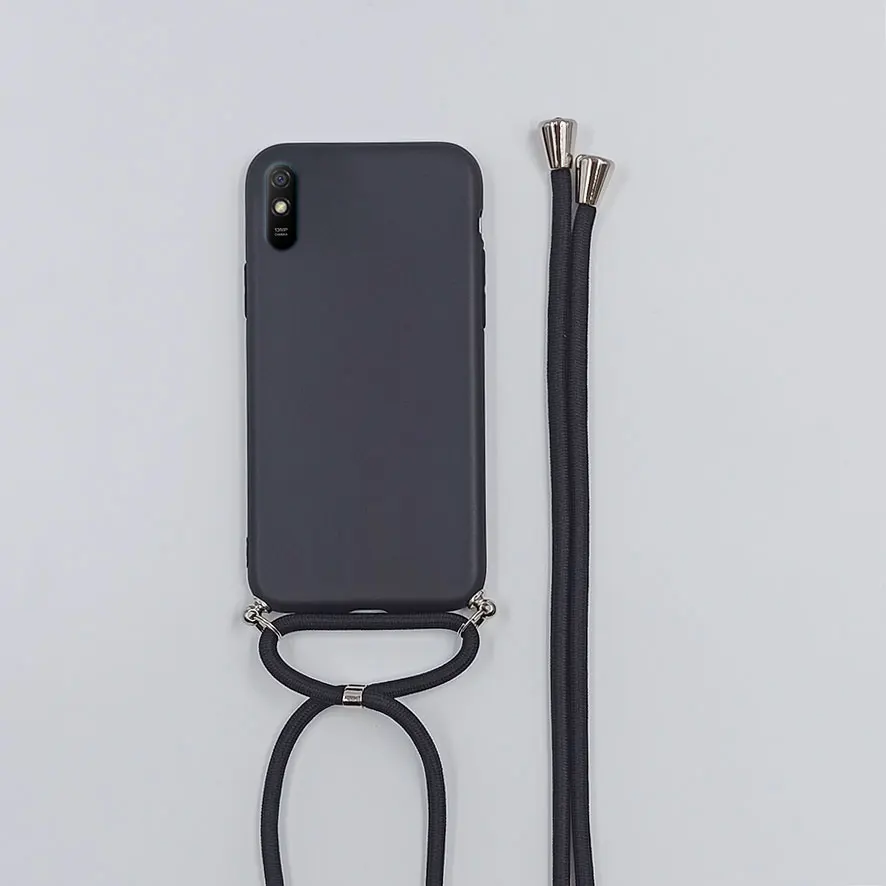 Sleek Black & Pink Silicone Crossbody Necklace Case - Hands-Free Style