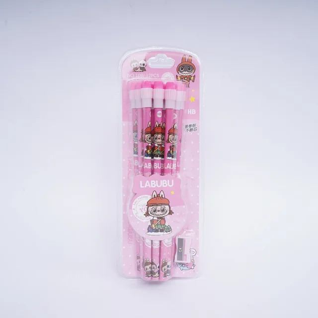 Labubu Anime Erasable Pencil Set – 12pcs Student Stationery with 0.5mm Refill & Break-Resistant Lead, Perfect Gift 3