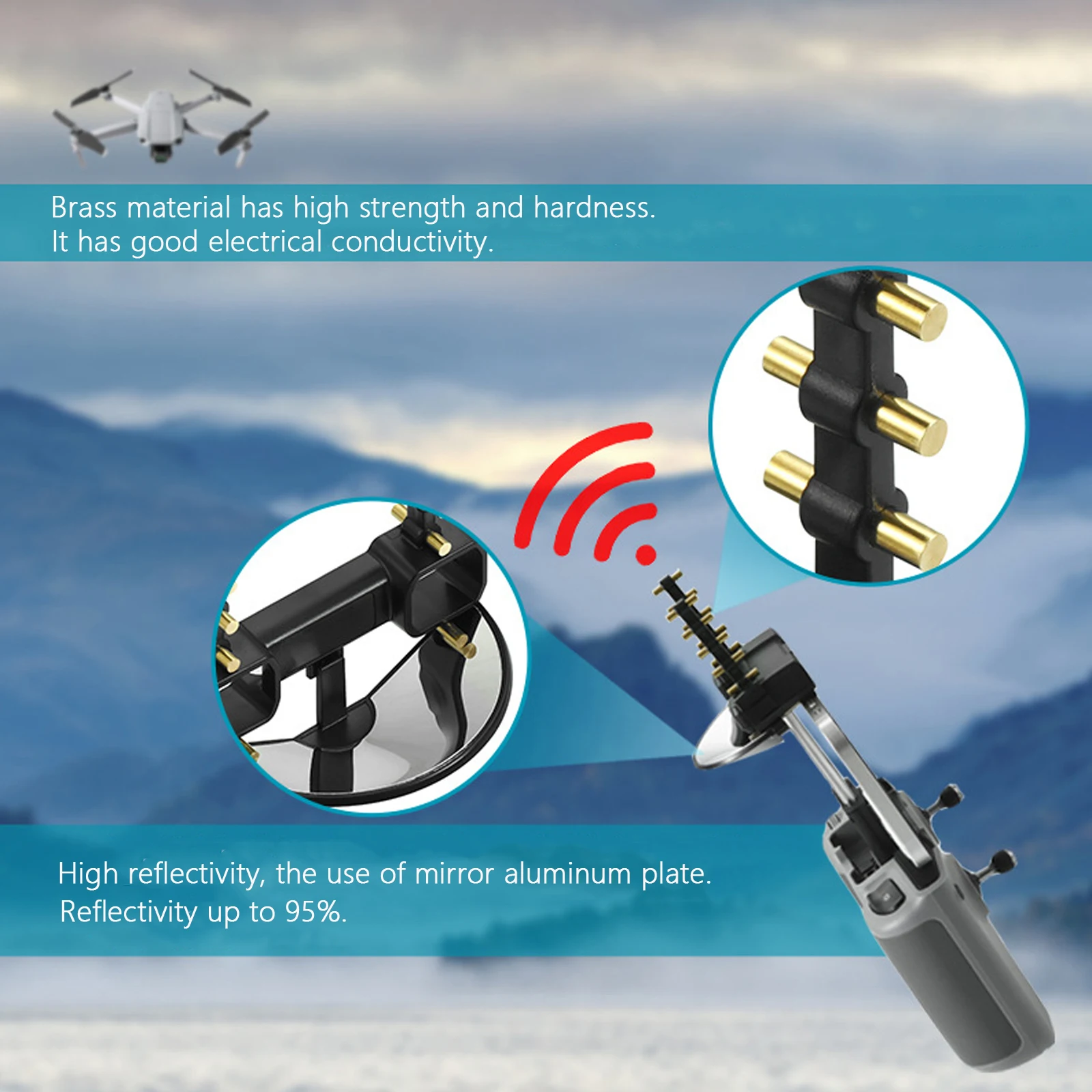 Amplificateur de signal pour drone DJI installé sur les antennes d'une radiocommande