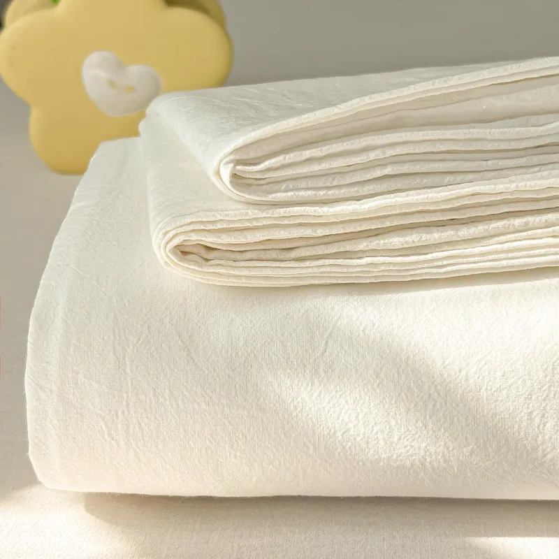 100%Organic Washed Cotton Bed Sheet 3Pcs Basic Percale Weave Soft Breathable Eco-Friendly Kids Adults Flat sheet Pillowcases 4