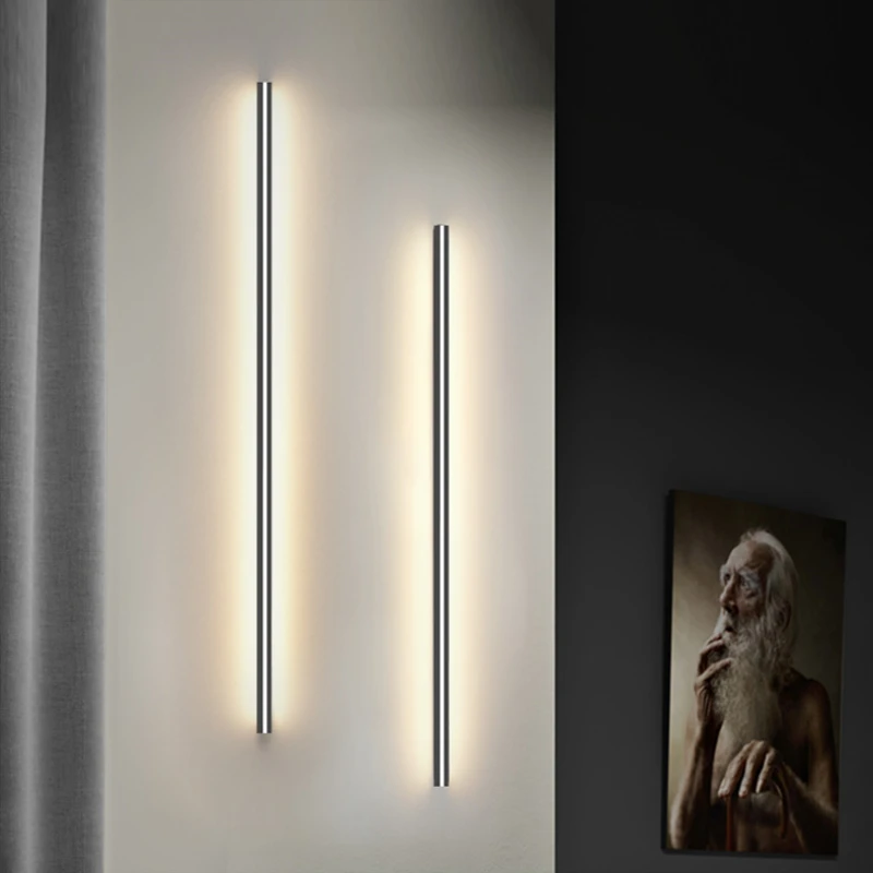 LED Wall Lamp 60/80/100/120cm Dimming Switch Bedroom Bedside Sconces Black Gold White Metal Parlor Aisle Bathroom Lamp