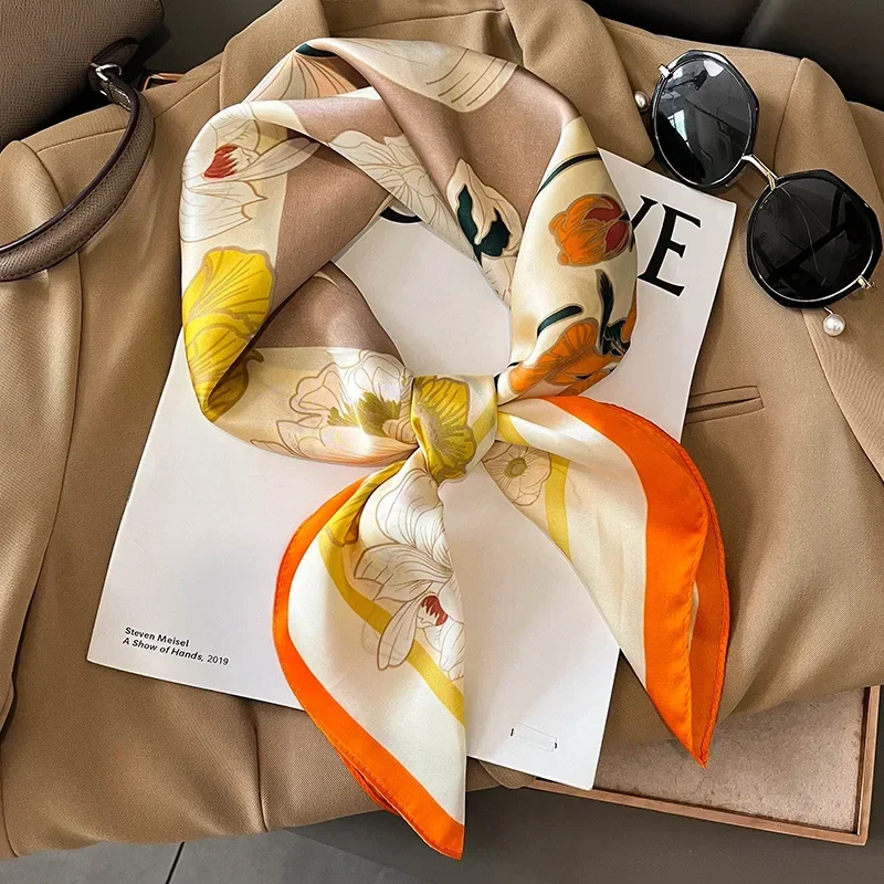2024 New Silk Square Hair Scarf Foulard Pashmina Shawls Wraps Neck Scarves Women Floral Bandana Headbands Floral Bufandas Female 2