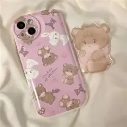 Whimsical Butterfly & Rabbit Silicone Phone Case with Holder for iPhone 15 Pro Max (K146 Bear)