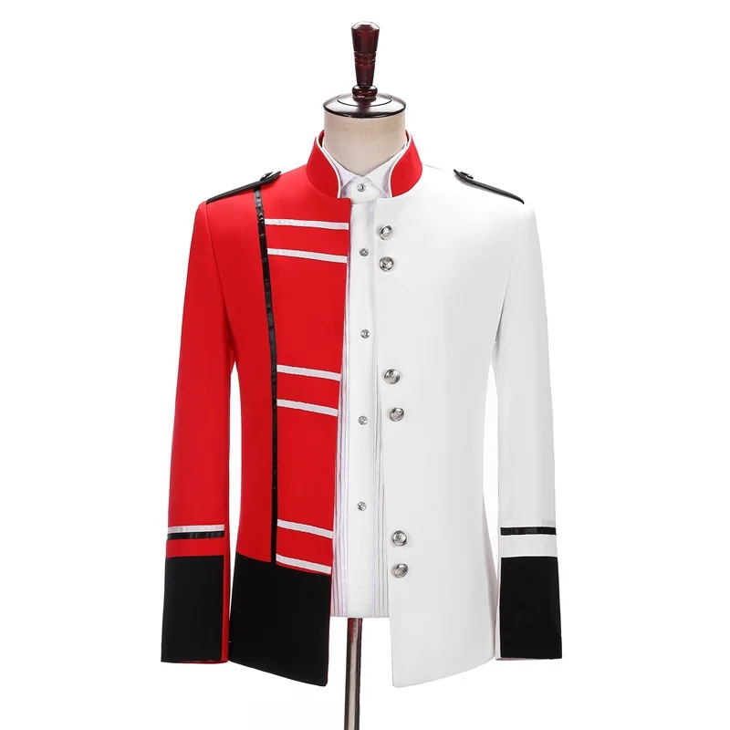 Half white half red blazer Gothic Military Band Drummer Music Festival suit jacket Nightclub Prom Costume Stage Singer Suits