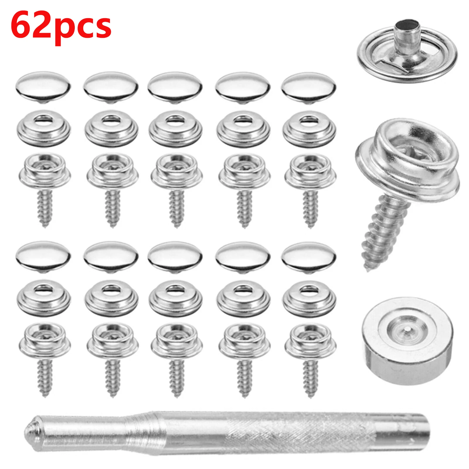 

62pcs 15mm Boat Cover Press Stud Snap Fasteners Screw Kit Canvas Canopy Stainless Hardware Home Decoration New