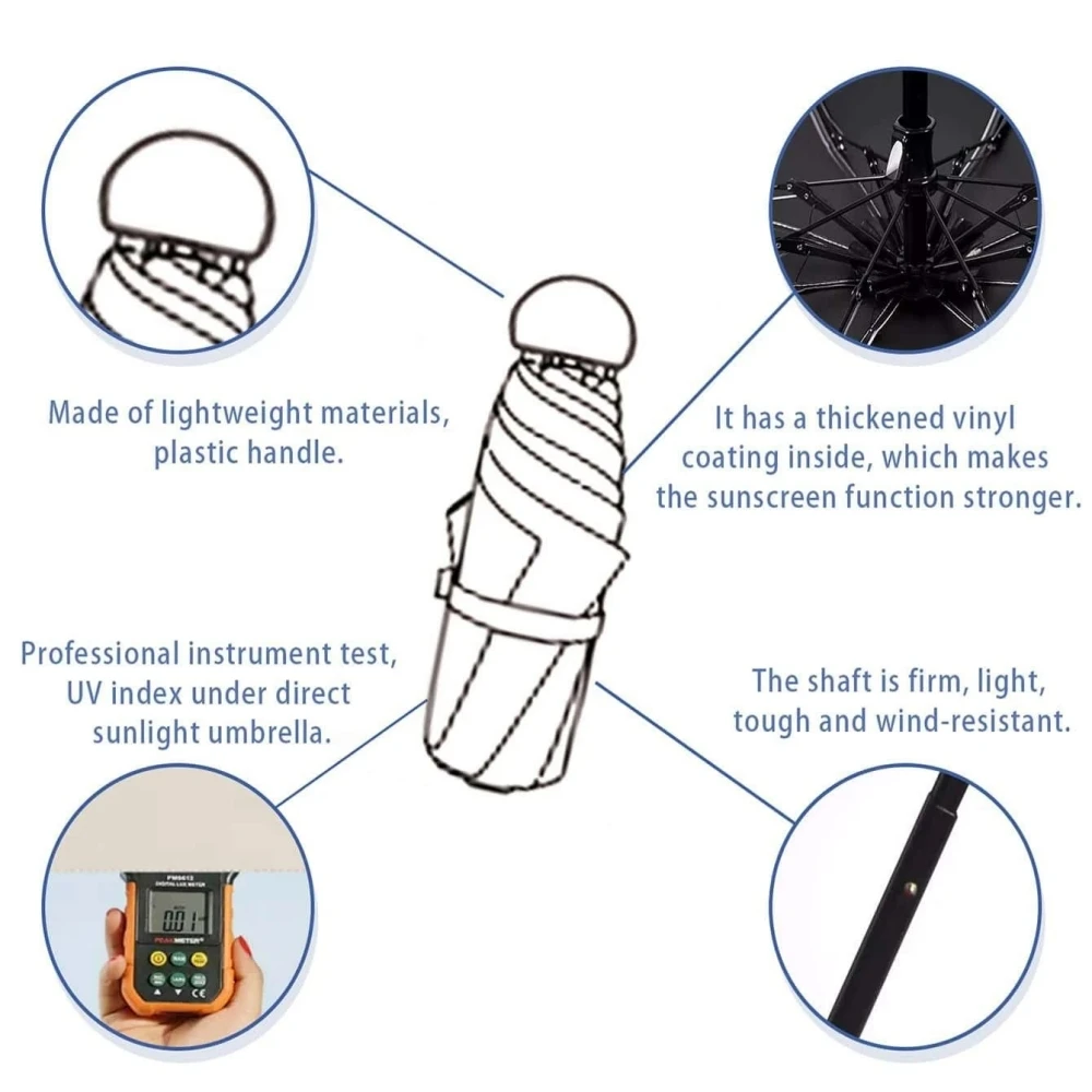 Anti-Uv Mini Umbrella Sunny And Rainy Days Portable Uv Coating 6 Reinforced Ribs 1pc mini umbrella folding umbrella mini sun umbrella