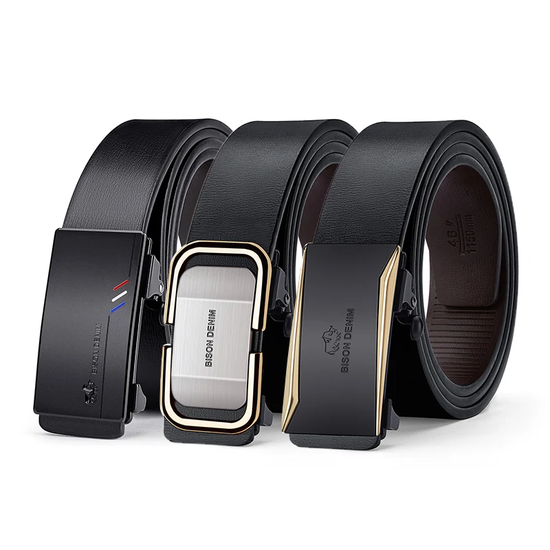 

BISON DENIM Men's Belts High Quality Automatic Buckle Belt Luxury Business Genuine Leather Male Strap Casual Belt for Men Jeans