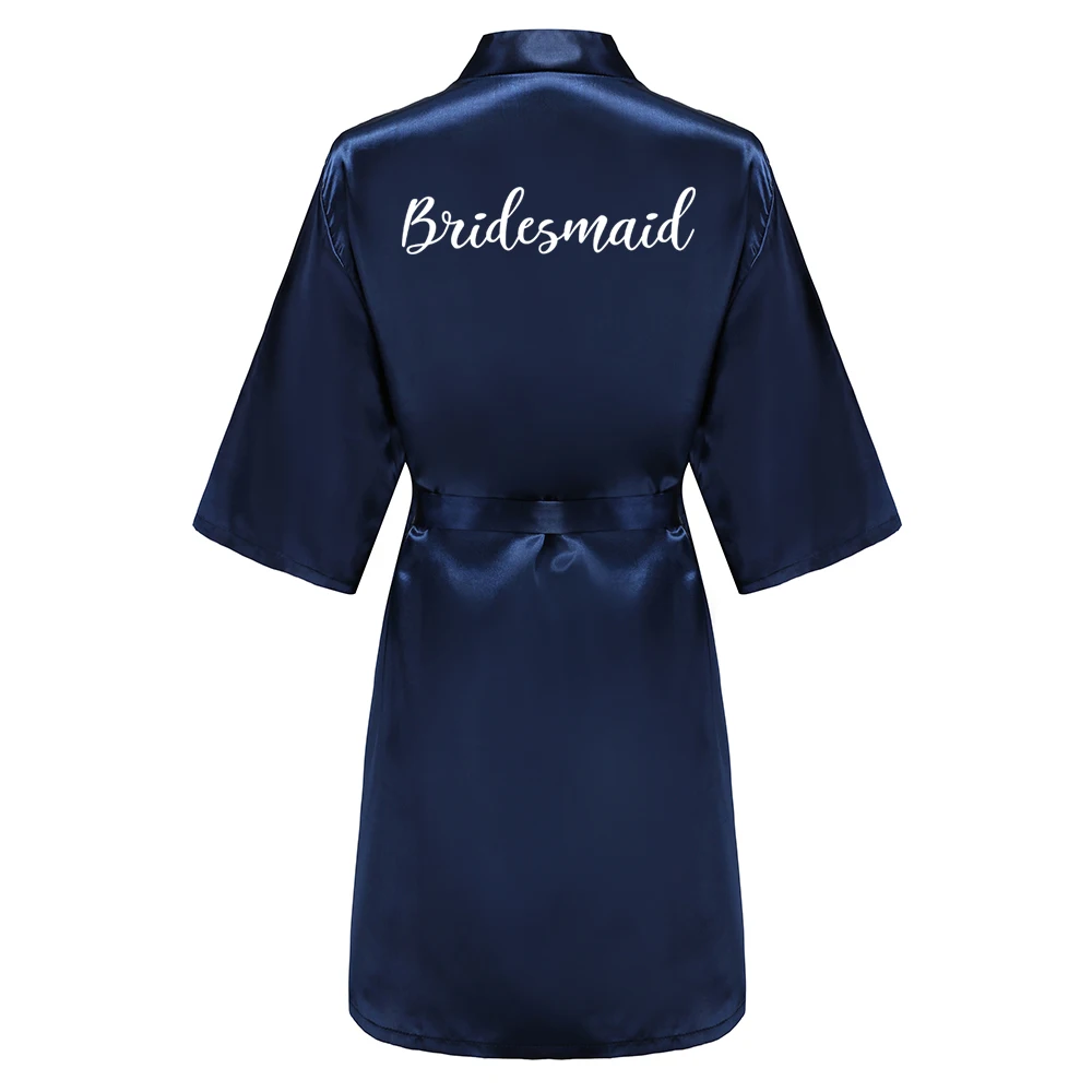 Satin Silk Robes Plus Size Wedding Bathrobe Bride Bridesmaid Mother Maid of Honor Gown Women Clothing Sleepwear Navy Blue women sleepwear bride robes silk robe