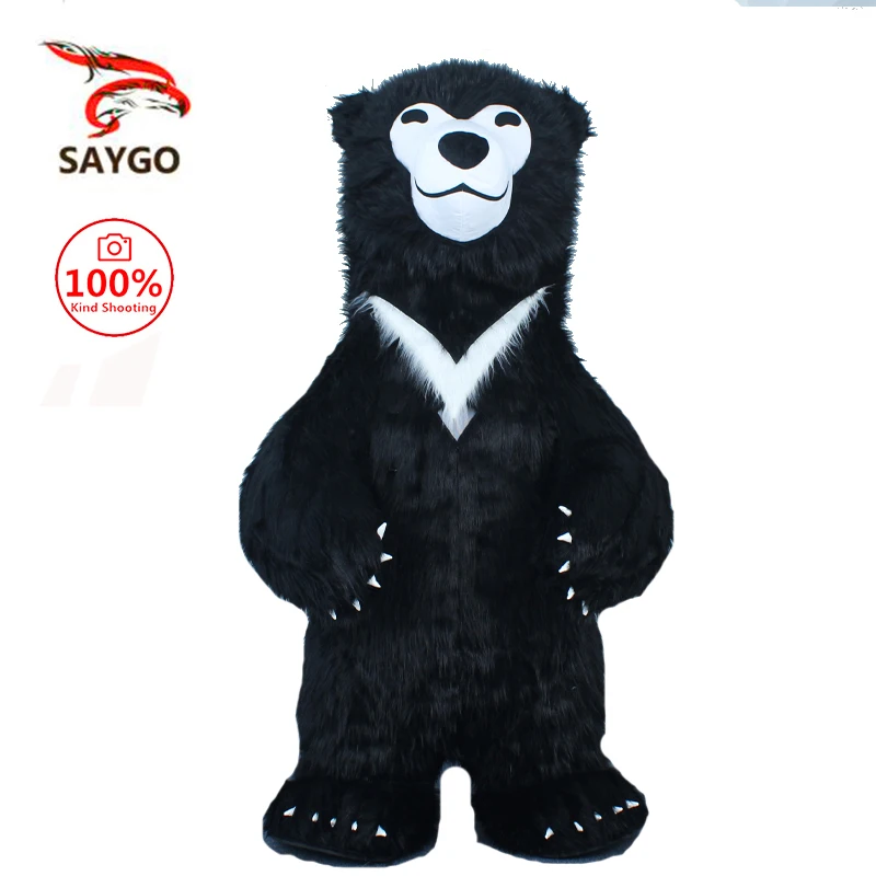 

SAYGO NEW Inflatable Black Smile Polar Bear Costume Mascot for Advertising Christmas Halloween Adult Fursuit Furry Carnival Suit