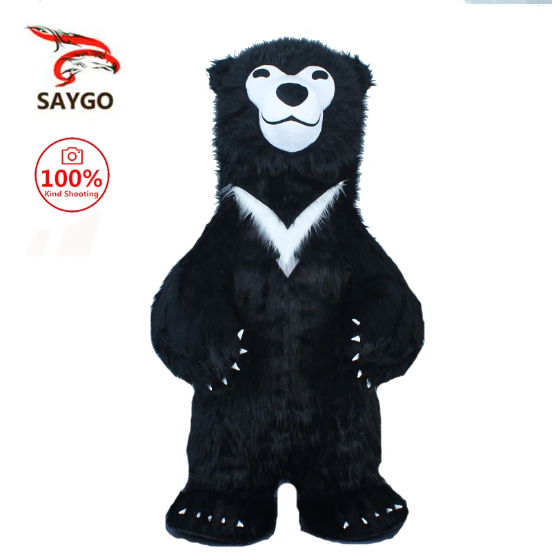 

SAYGO новый надувной черный костюм белого медведя с улыбкой талисман для рекламы Рождество Хэллоуин Взрослый пушистый карнавальный костюм
