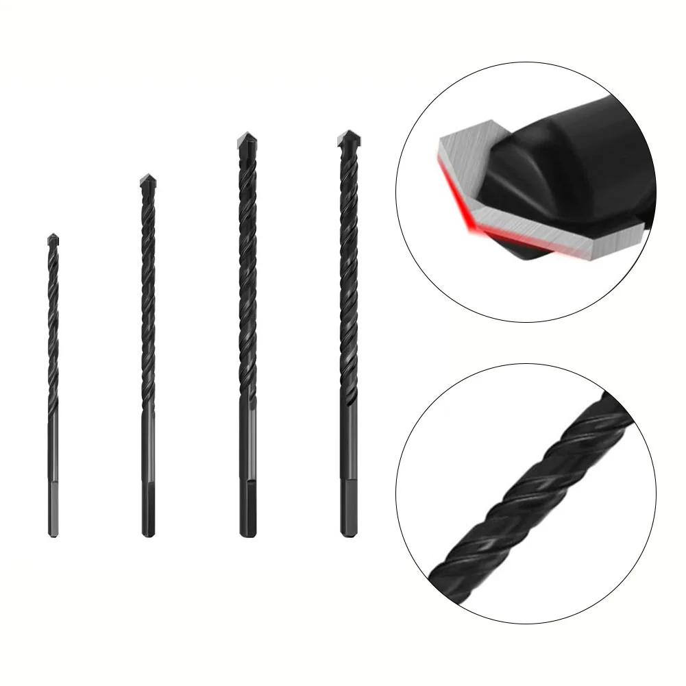 

1pcs Impact Drill Bit Alloy Black Concrete Impact Drill Bit Triangle Shank 6 8 10 12mm Drill Bits Power Tool Accessories
