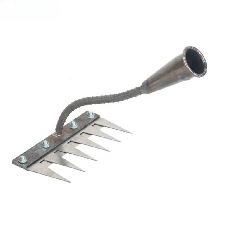 Multi-Teeth Iron Gardening Rake and Soil Loosening Tool