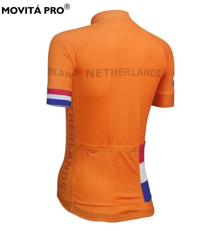 Movita Pro Netherland Women Cycling Jersey Orange Top Shirts Slim Fit Short Sleeve Breathable Gym Cycling Clothes with Pockets