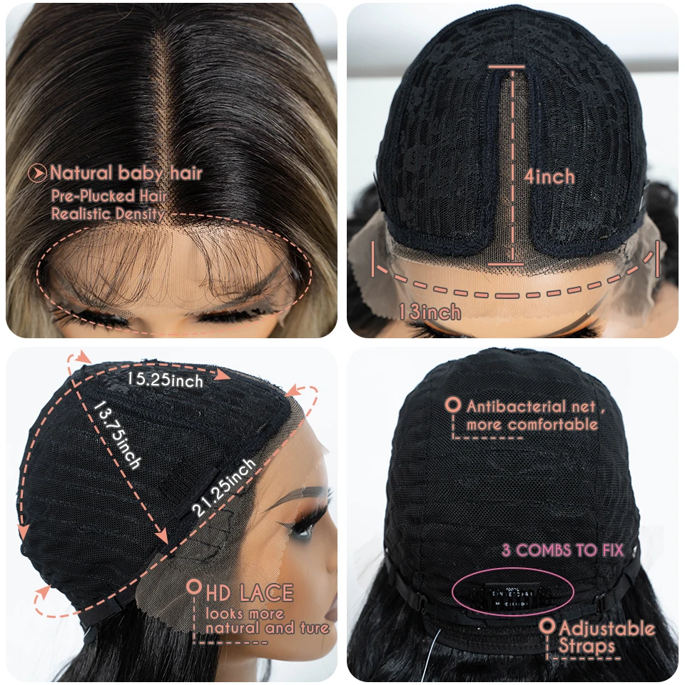 Synthetic Lace Front Wigs Women 24 Inch Long Wavy Ombre Blonde Brown Heat Resistant Cosplay