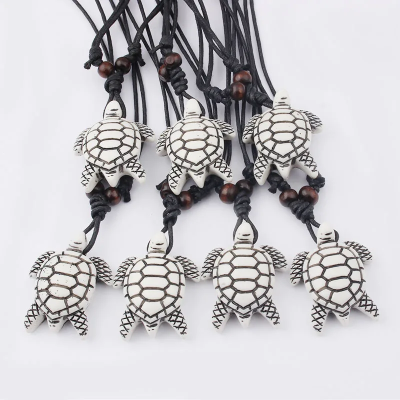 12pcs/lot Faux Yak Bone Resin White Sea Turtle Pendant Necklace Fashion Animals Charm Necklace Handmade Jewelry Wholesale