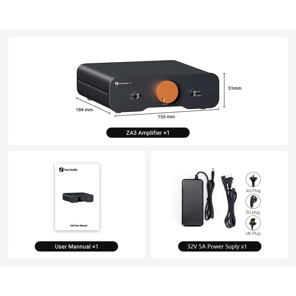Fosi Audio ZA3 デジタルパワーアンプ HiFi パワーアンプ XLRバランス
