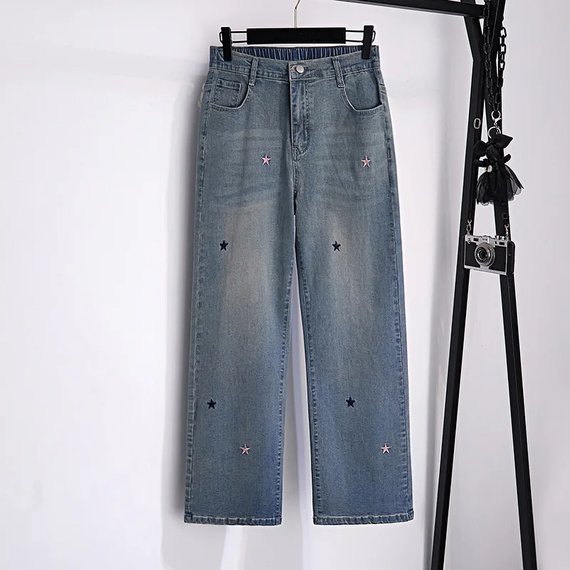 562077-751b09.jpg 150Kg Plus Size Women's Spring Autumn Jeans Loose Straight High Waist Denim Pants Blue 4XL 5XL 6XL 7XL 8XL 9XL - Image 1