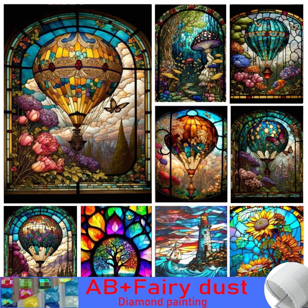 

DIY 5D 120 Color AB Fairy Dust Diamond Painting Stained Glass Hot Air Balloon Embroidery Mushroom Mosaic Cross Stitch Home Decor
