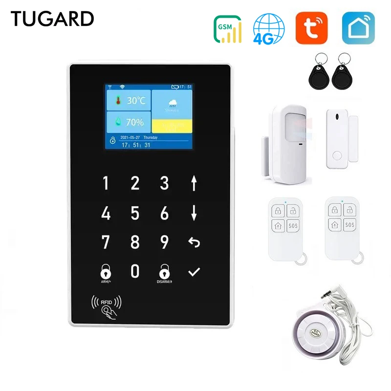 

TUGARD 4G GSM Security Alarm System With 433MHz Wireless Fireproof Anti Theft Alarm sensor for Tuya Smart Security Home Alarm