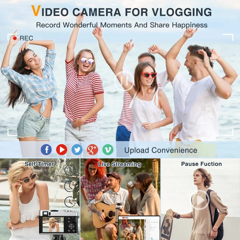 4K Digital Camera Auto Focus 48MP Vlogging Camera for YouTube and Anti-Shake Video Autofocus with Viewfinder Flash & Dial