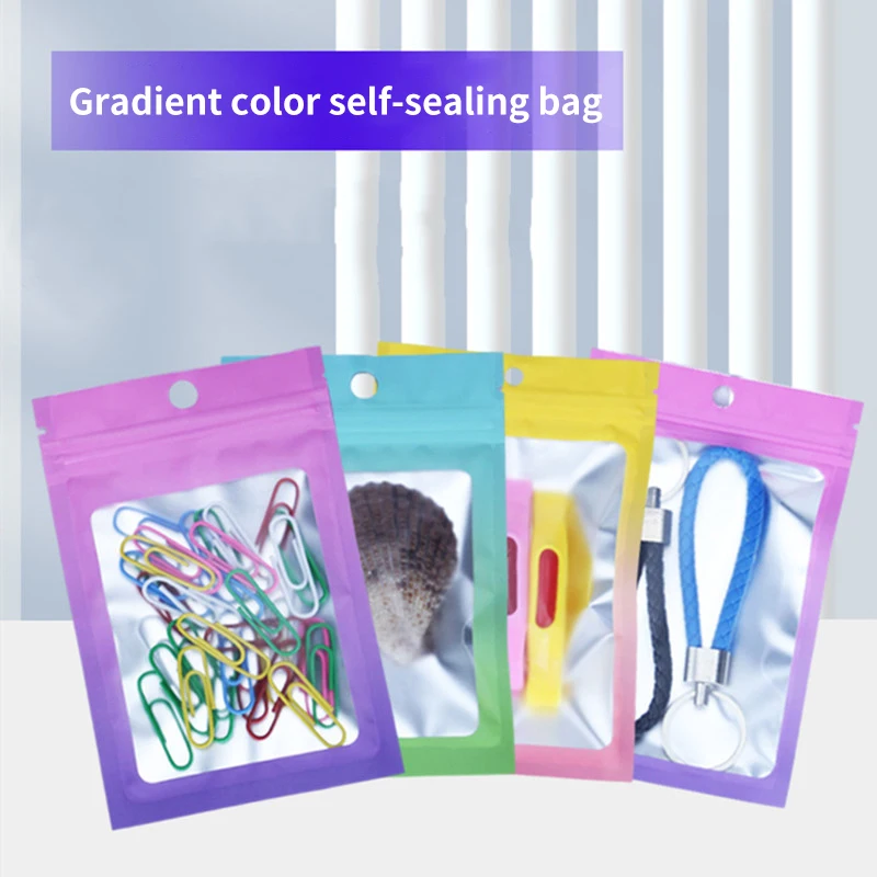 

Красочные градиентные пакеты с застежкой-молнией, пластиковые разноцветные самозапечатывающиеся пакеты для упаковки ногтей, красивые бусины, безделушки