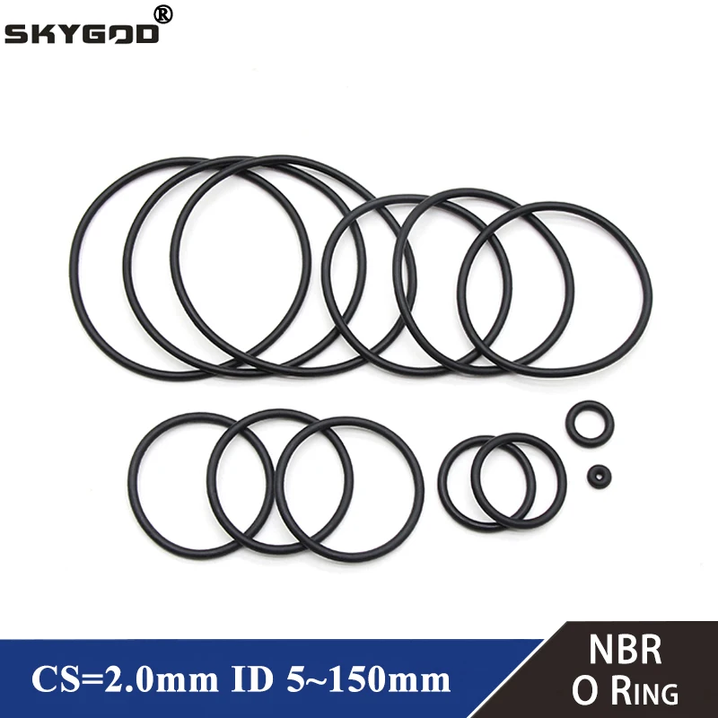 

10pcs NBR O Ring Gasket CS 2mm OD 5mm~150mm Nitrile Butadiene Rubber Spacer Oil Resistance Washer Round Shape Black