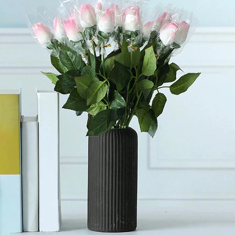 Striped Ceramic-Like Plastic Vase For Flowers Decorative Floral Arrangement Display Creative Little Flower Vase 4